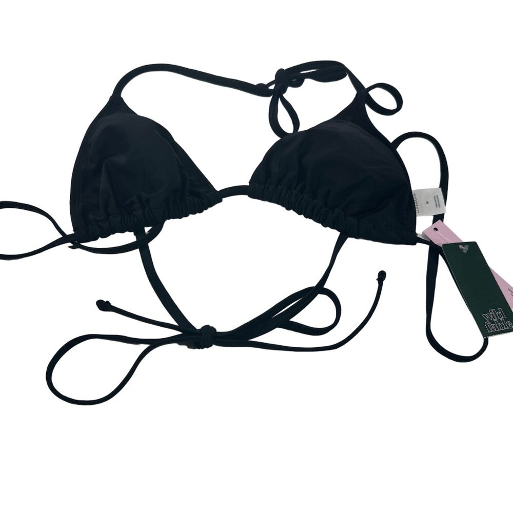 Wild Fable Women's Size Medium 8-10 Swim Top Bikini Halter Long Tie Black New